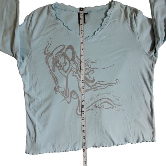 Sun Moda light blue v-neck 3/4 sleeve top sz L - Picture 15 of 16